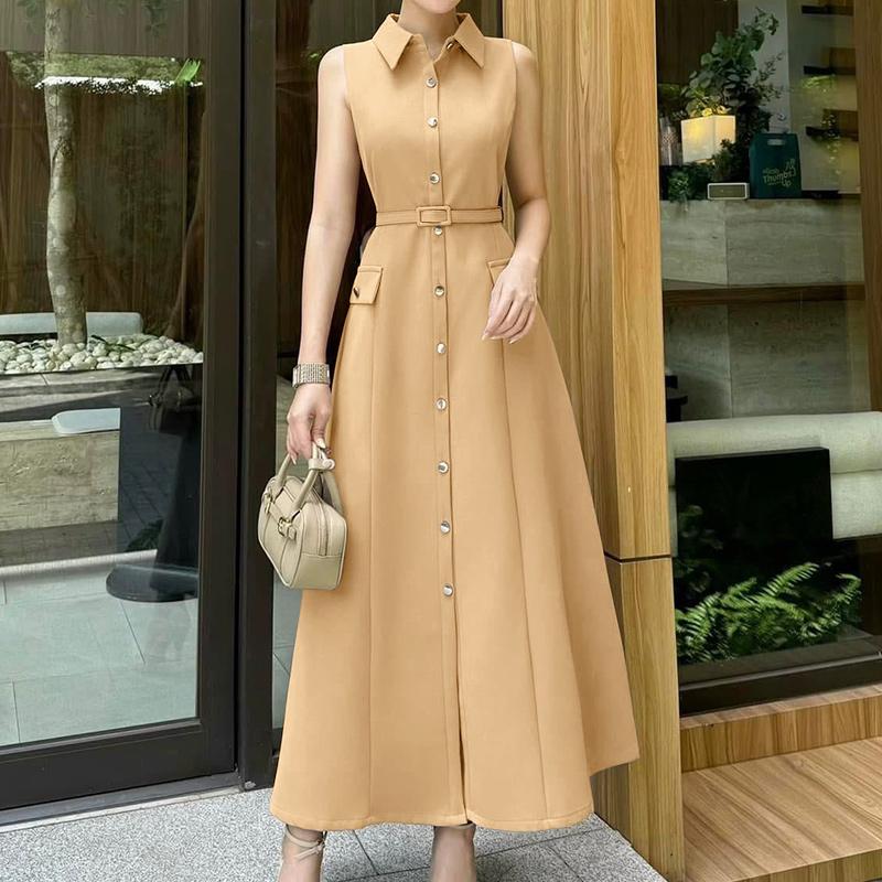 ZANZEA Women Casual Turn Down Collar Summer Sleeveless Long Dress