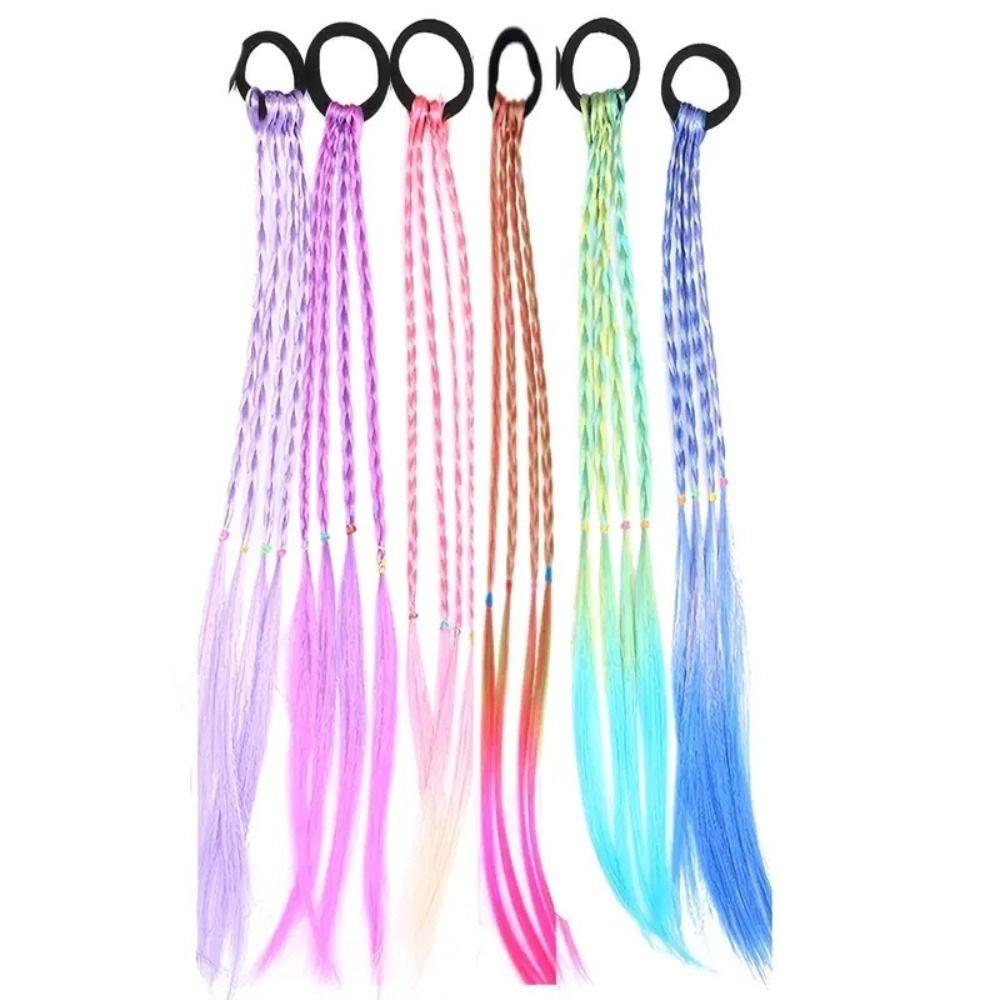 6Pcs Multi-Strand Design Rainbow Long Straight Braid Hair Synthetic Hair Extensions Cosplay