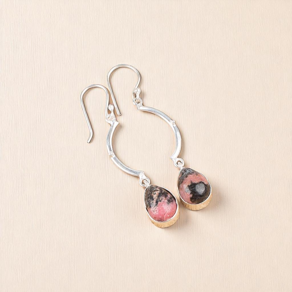 Rare Black Rhodonite Gemstone 925 Sterling Silver Jewelry Handmade Earrings2.60" EE-43-27