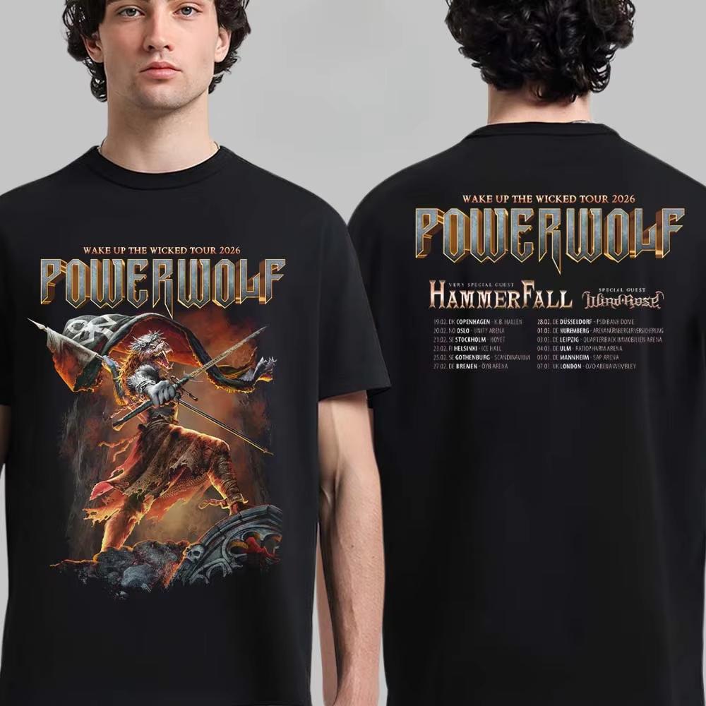 Powerwolf Wolf Supermoon 2026 Graphic Tee Power Metal Streetwear Casual Unisex Top For Fans