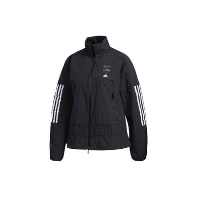 Classic Stripe Logo Windproof Warm Packable Hooded Retro Sports Stand Collar Jacket Women Jacket Black ED0962