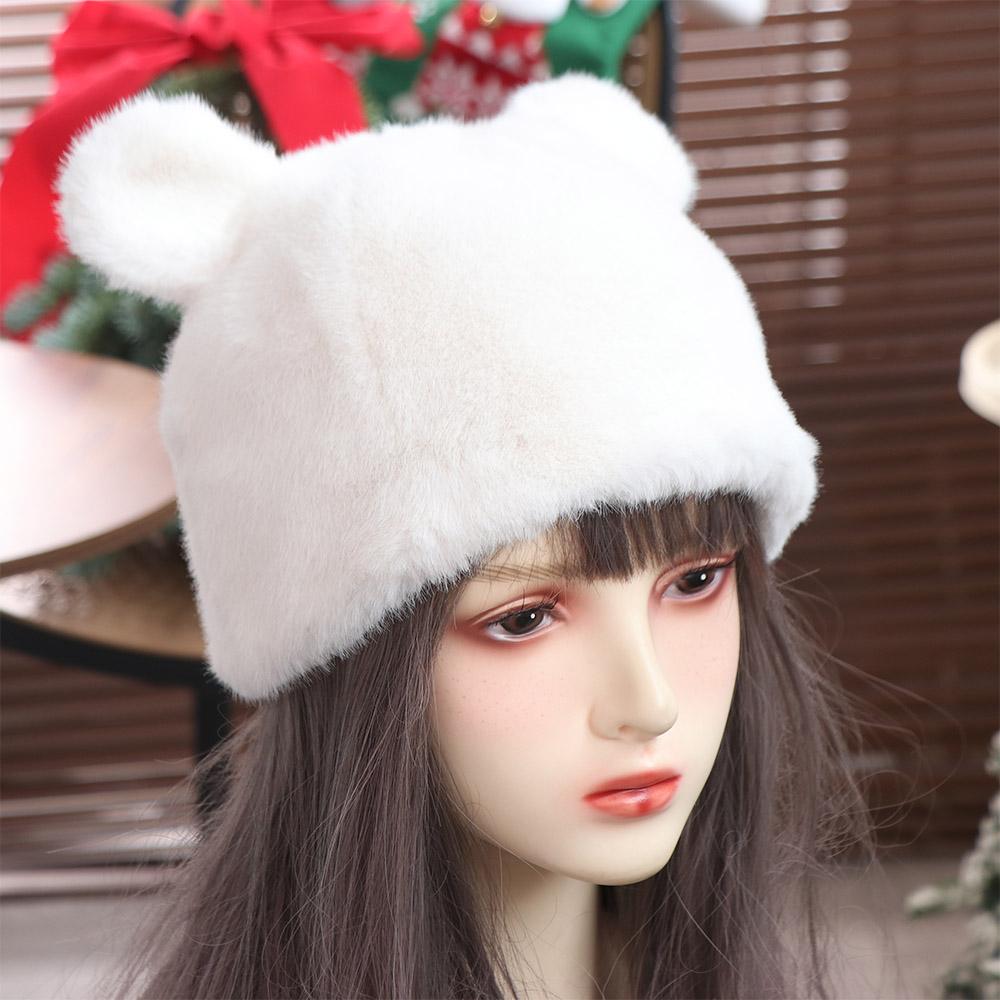 Warm Faux Fur Hat Winter Women's Beanie Hats Cute Bear Ear Hat Girls