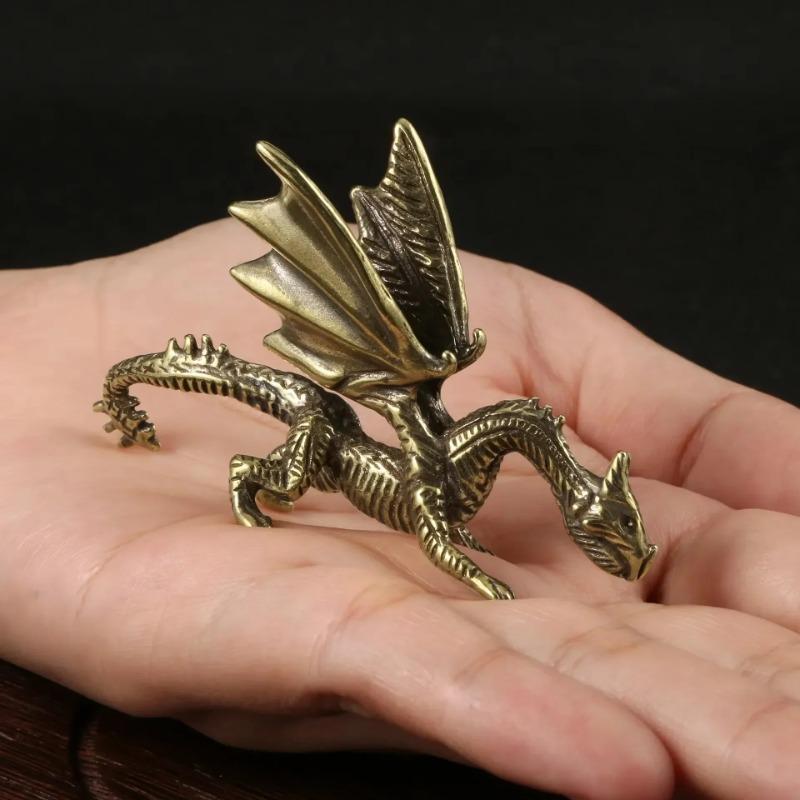European Style Brass Dragon Desk Decoration Standable Mighty Mythological Creatures Metal Figures Living Room Decoration