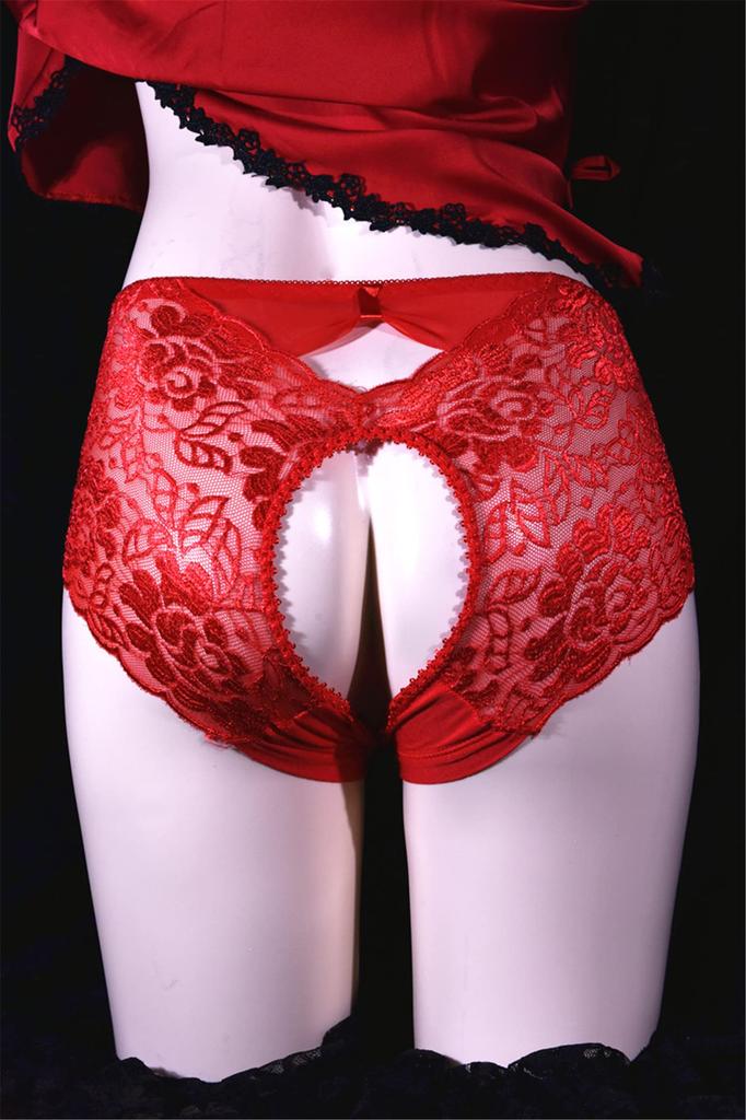 Sexy Lace Front and Rear Fully Open Floral Print Erotic Lace Panties [IntooMe] Women's Pants, Holes, Underwear, Visible, Crotch, Shorts, Lingerie,