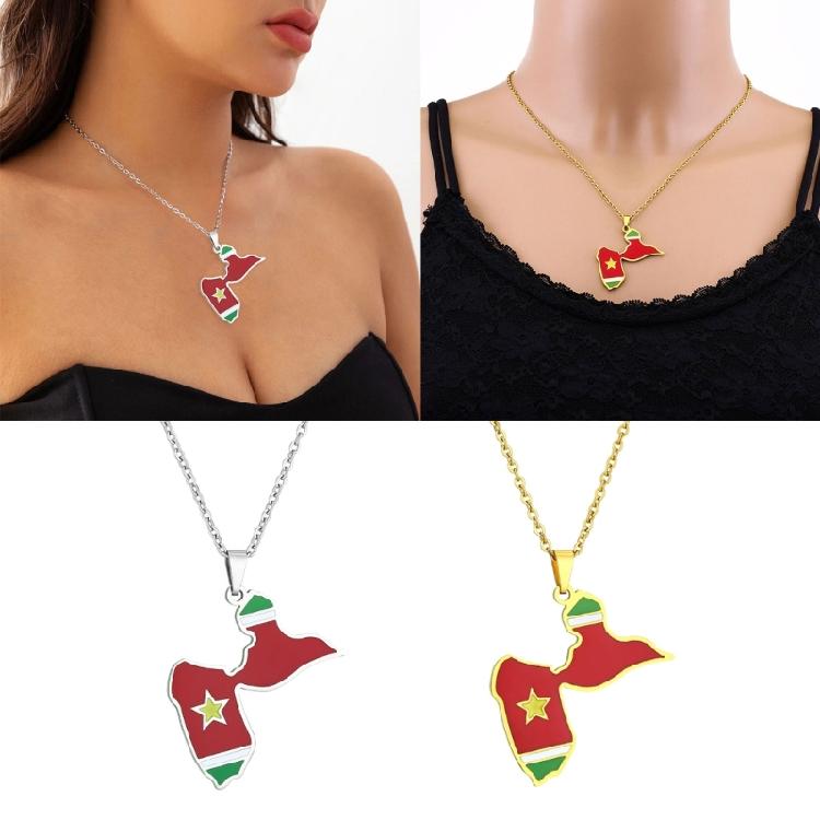 Guadeloupe Map Pendant Necklace Map and Flag Neckchain 50cm Length Choker Chain