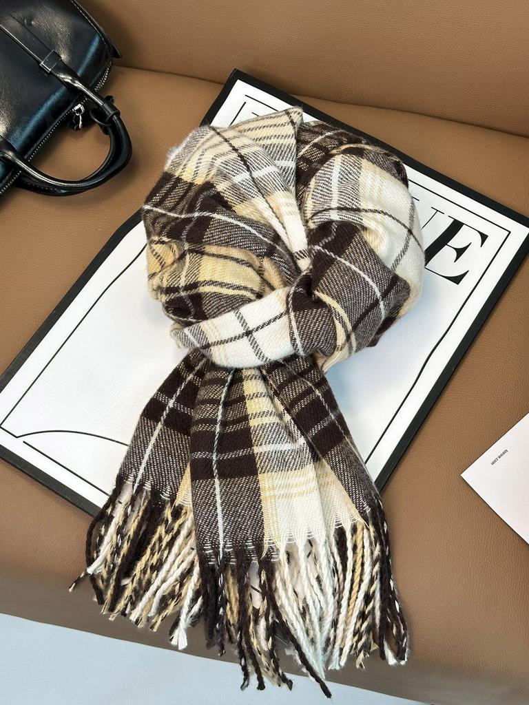 Women's Korean Style Plaid Scarf 2025 - High-End, Versatile Shawl & Neck Warmer for Winter