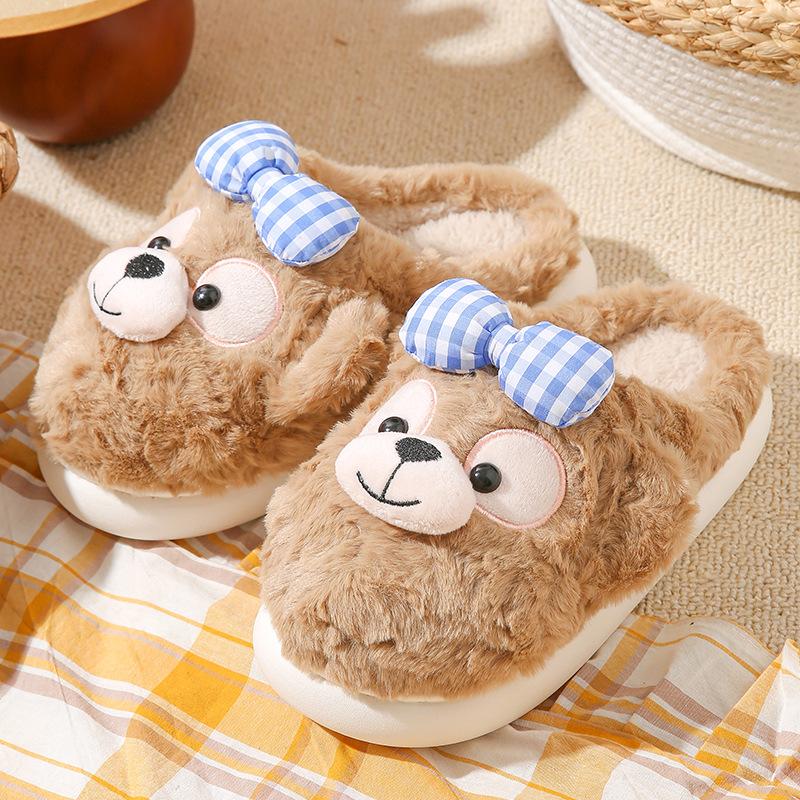 Cotton slippers women's autumn and winter cute bears wear thick-soled home non-slip bags and velvet thermal shoes