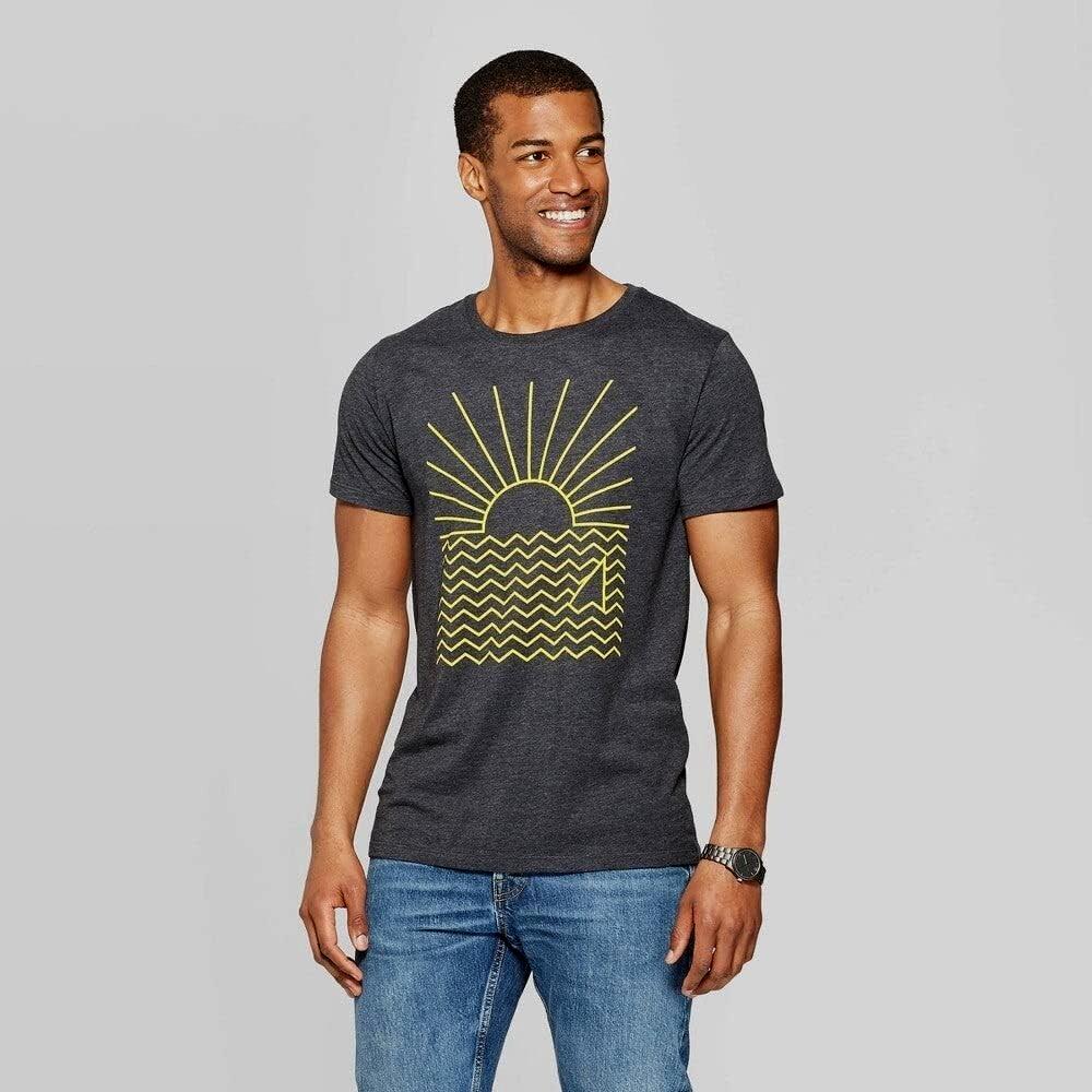 

Goodfellow Mens Sunset Shark In Water Lines Print Heather Black Shirt NWT XL Unisex T-Shirt XXXXL