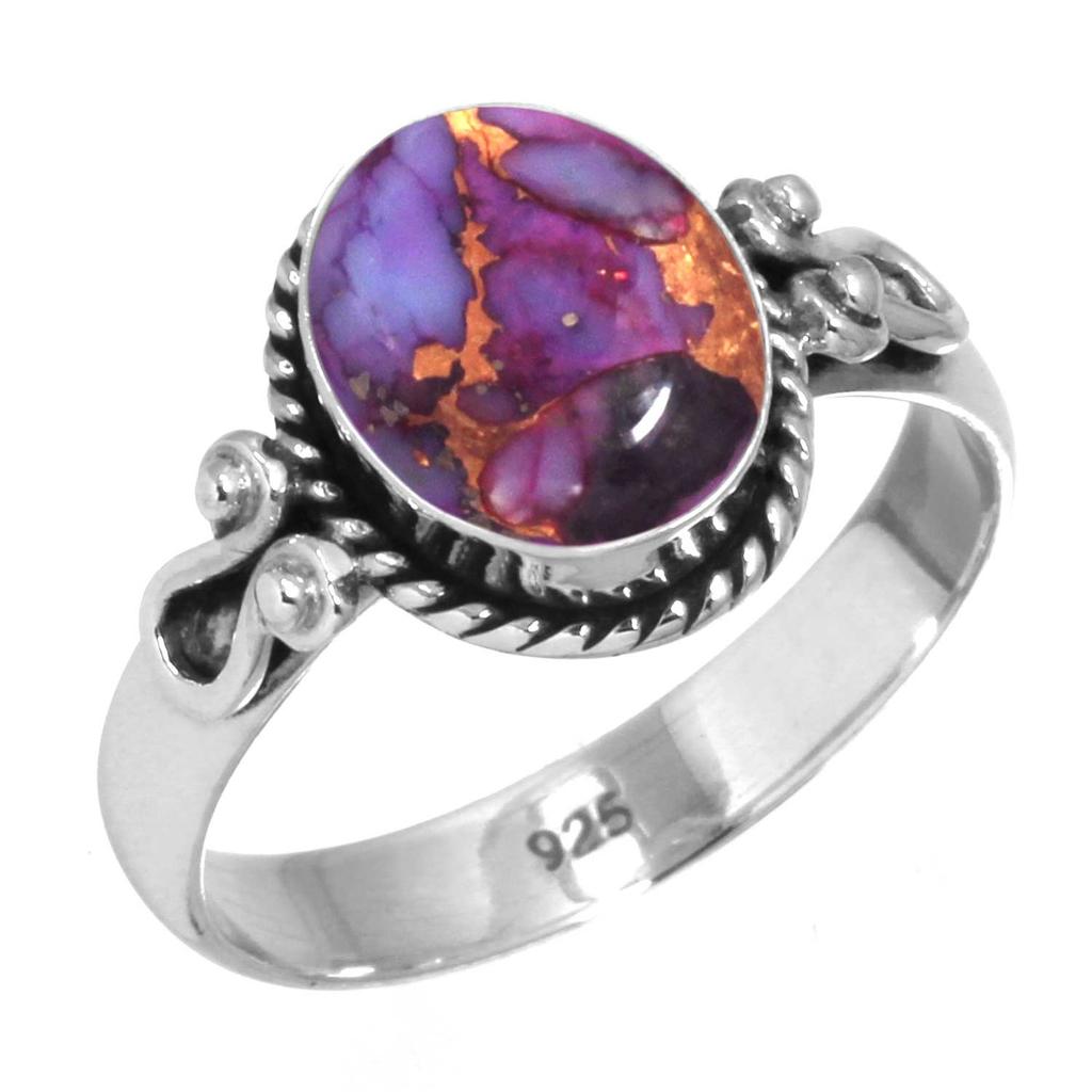 925 Sterling Silver Ring Women Gemstone Handmade Jewelry Christmas Gift Blue Green Purple Copper Turquoise Pearl Lapis Mother Of Pearl Costume