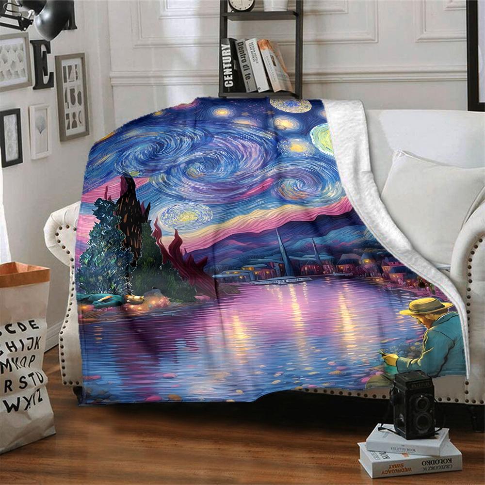 1pc Impressionist Painting Blanket Warm, Cozy, And Soft, Suitable for Sofas, Beds, Cars, And Office Use.Perfect for Camping And Travel, Making It a Gr