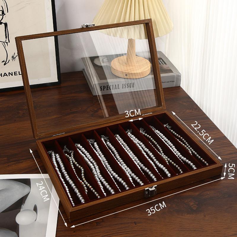Black Walnut Wood Jewelry Storage Box with Transparent Lid for Pearl Necklaces Collar Chain Accessories Collectible