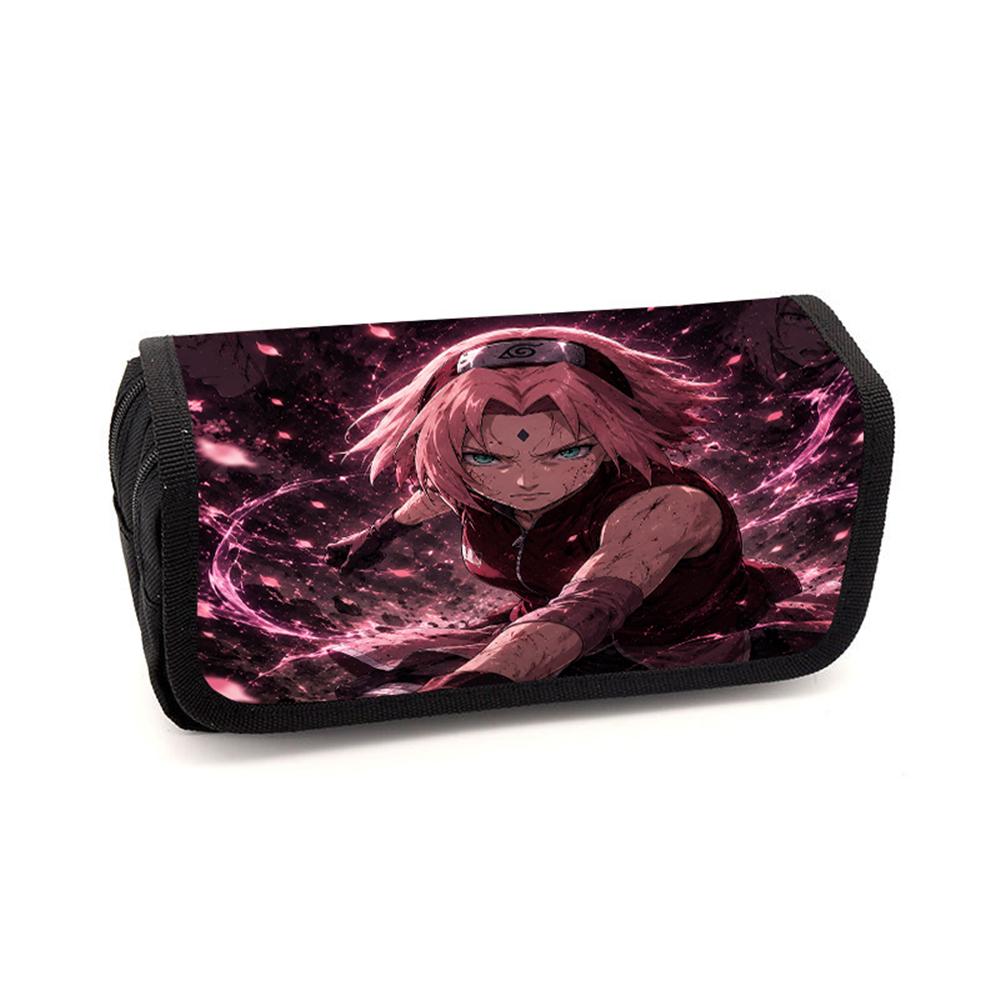 NARUTO Cartoon Pencil Box Double Layer Flip Pen Case Lightweight Stationery for Boys & Girls Ages 5-11 Kids School Daily Use