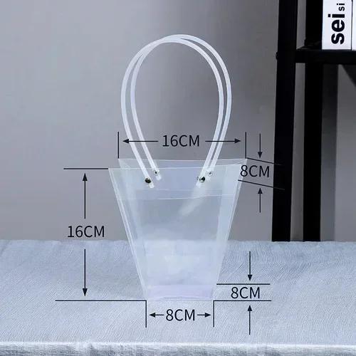 Διαφανής Τραπεζοειδής Τσάντα Χειρός Πλαστικό PVC Αδιάβροχη Χειρός Δώρο Φορητή Τσάντα PP Τσάντα Λουλουδιών Ανθοπωλείο Συσκευασία Δώρου Μπουκέτου