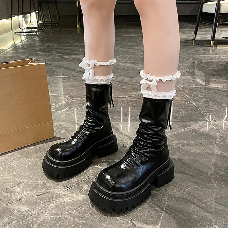 

Fashion Boots Women 2024 Fall New Pink Casual Fashion Platform Increase Pleated Women s Boots 40 чорний