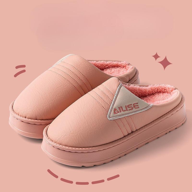 Waterproof Cotton Shoes for Large-sized Indoor Home Use with Fleece and Anti-slip Thick-soled Slippers