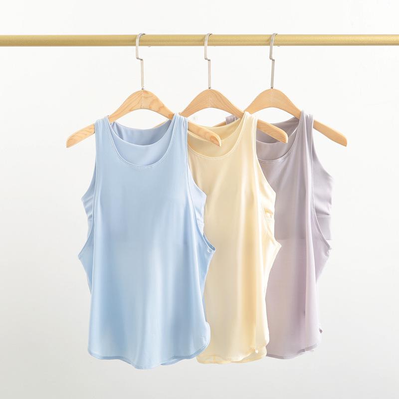 Women's Shockproof Summer Yoga Vest with Chest Pad - 2-in-1 Loose Running Fitness Top