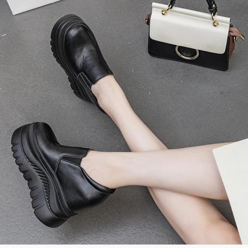 Fashion 12cm New Cow Genuine Leather Synthetic Platform Wedge Mary Jane Slip On Autumn Autumn Breathable Pumps Summer Spring Shoes