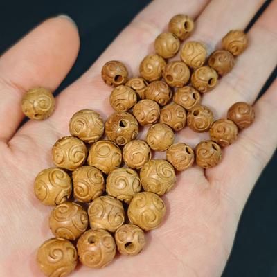 Peach Wood Cloud and Lotus Carving Beads Bracelet