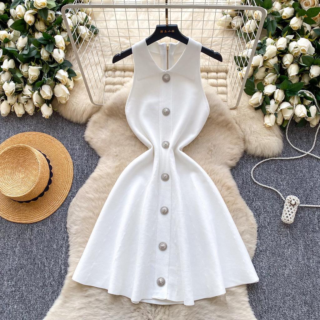 Spring new vest knitted dress sleeveless waist tutu skirt small inner bottom skirt