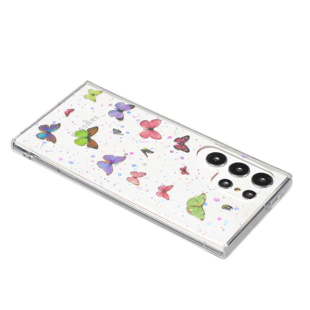 Für Samsung Galaxy S23 Ultra Hülle Sturzsicher TPU Handy Rückseite Epoxy Glitzer Schmetterling