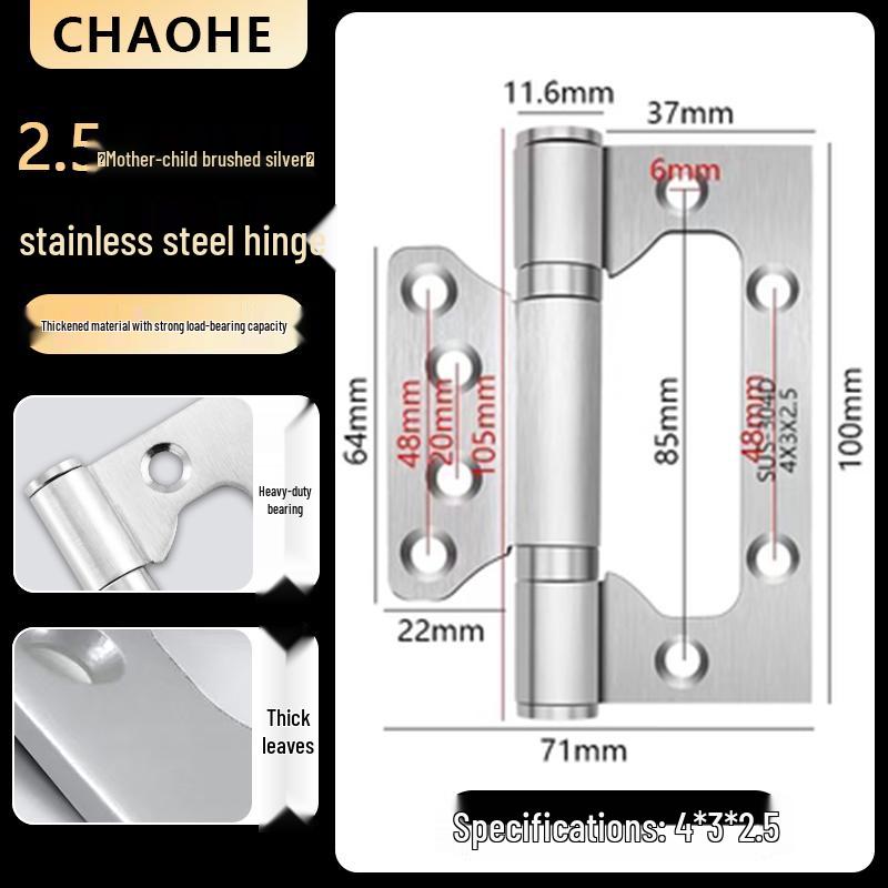 4-inch Silent Bearing Male-Female 304 Stainless Steel Hinge for Wooden Doors