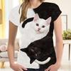 T-shirt Short Sleeve 3D Cats Print Top Men Women Color Block O Neck Blouse for Summer
