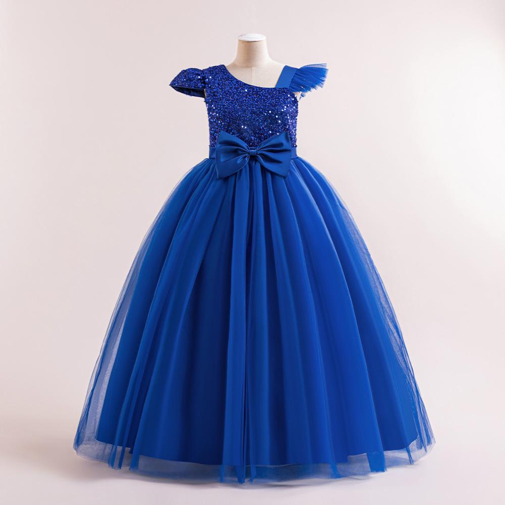 

13-16 лет платье принцессы для девочек-цветочниц на свадьбу, летнее детское торжественное длинное платье с бантом для школьной вечеринки, детская одежда S01 13Y синий