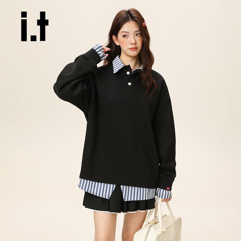 :CHOCOOLATEit Women's American Retro Faux Two-Piece Polo Sweatshirt