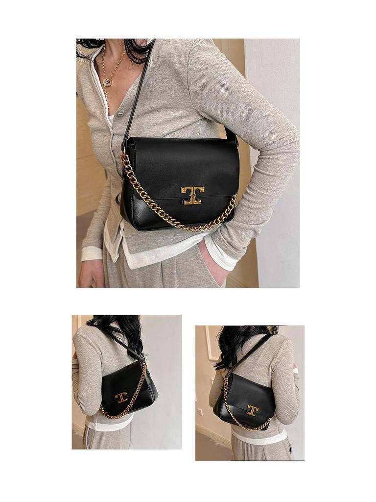 Korean Style Trendy Women's Single Shoulder Chain Crossbody Bag - Simple, Fashionable, Versatile, Solid Color Underarm Bag for Winter