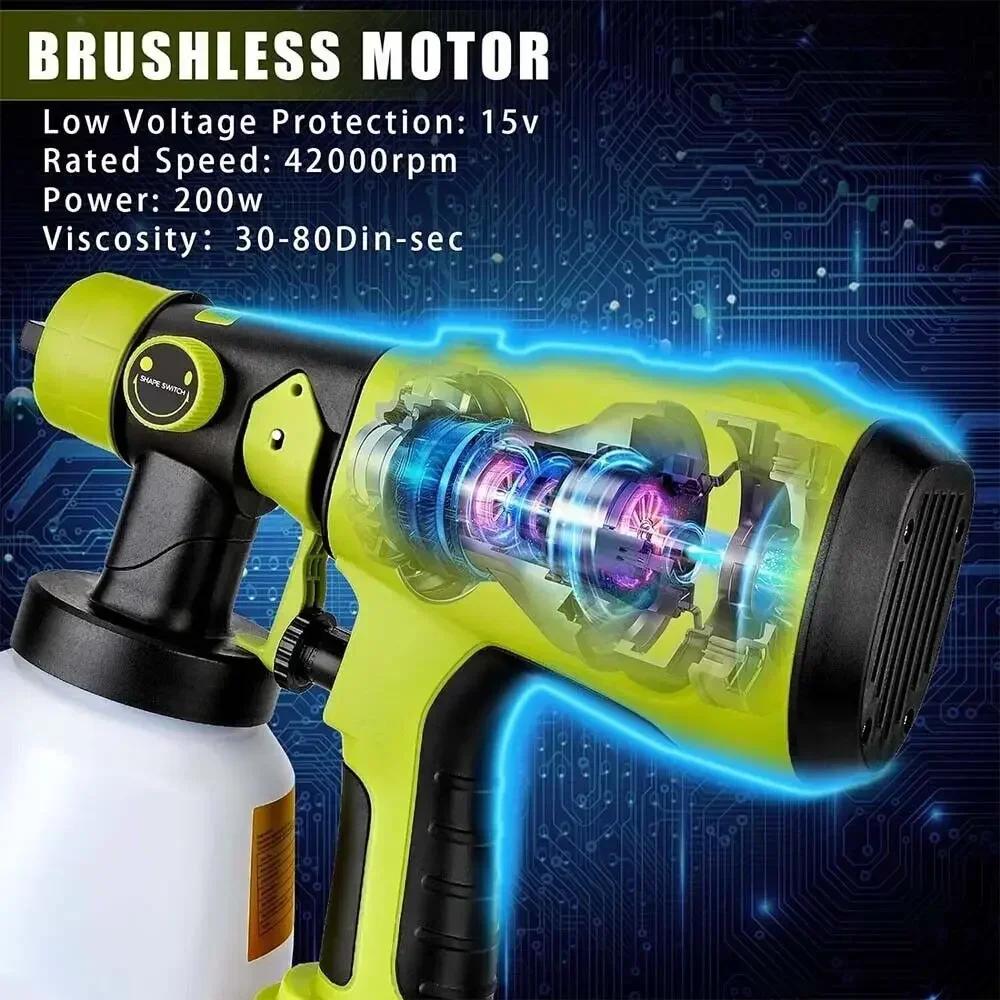 Cordless Electric Spray Gun with 3 Spray Patterns For Ryobi 18V Battery Handheld 800ML High Power Electric Paint Sprayer