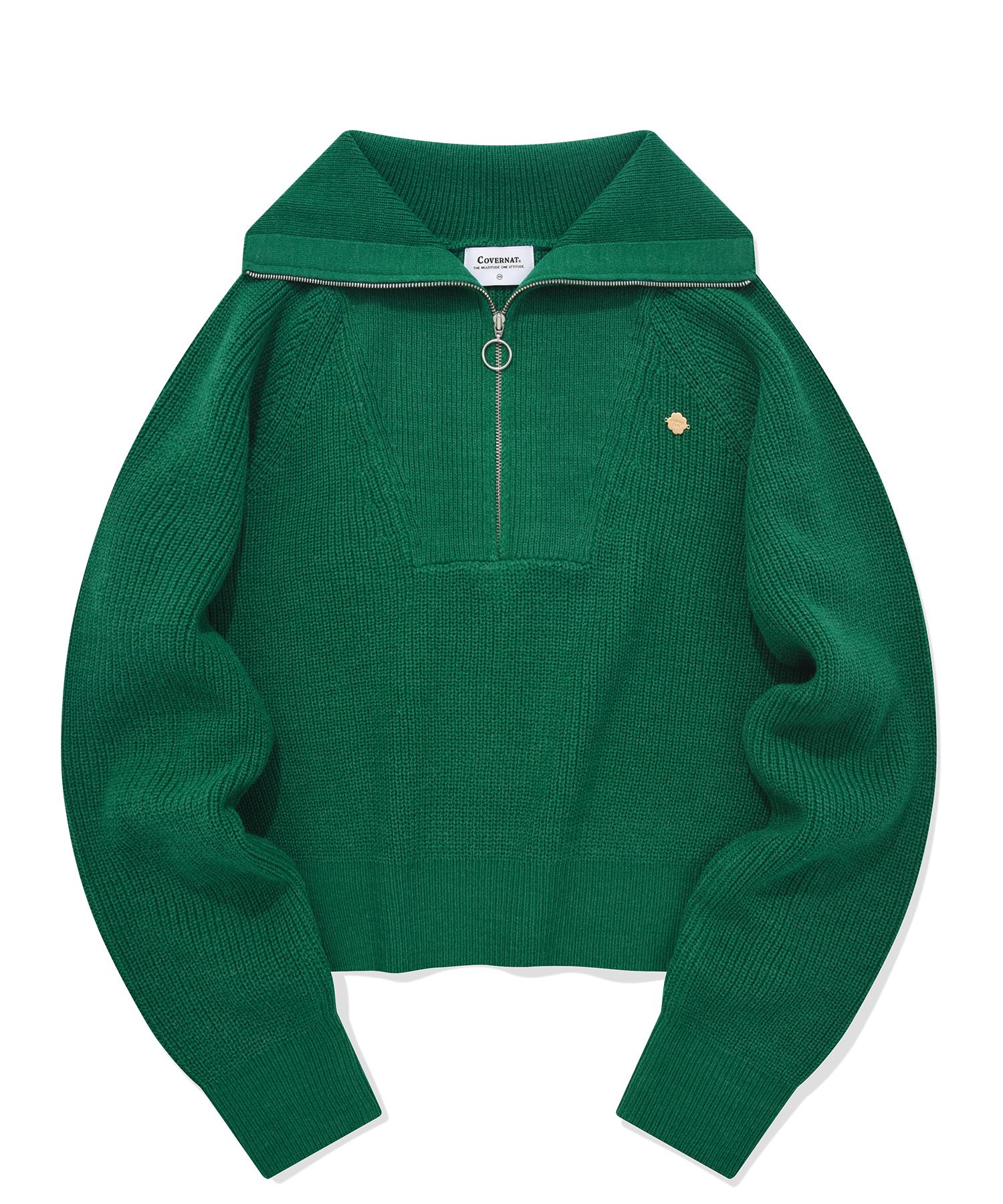 Covernat Woman Clover Heart Half Zip Knit Green Green/Ws