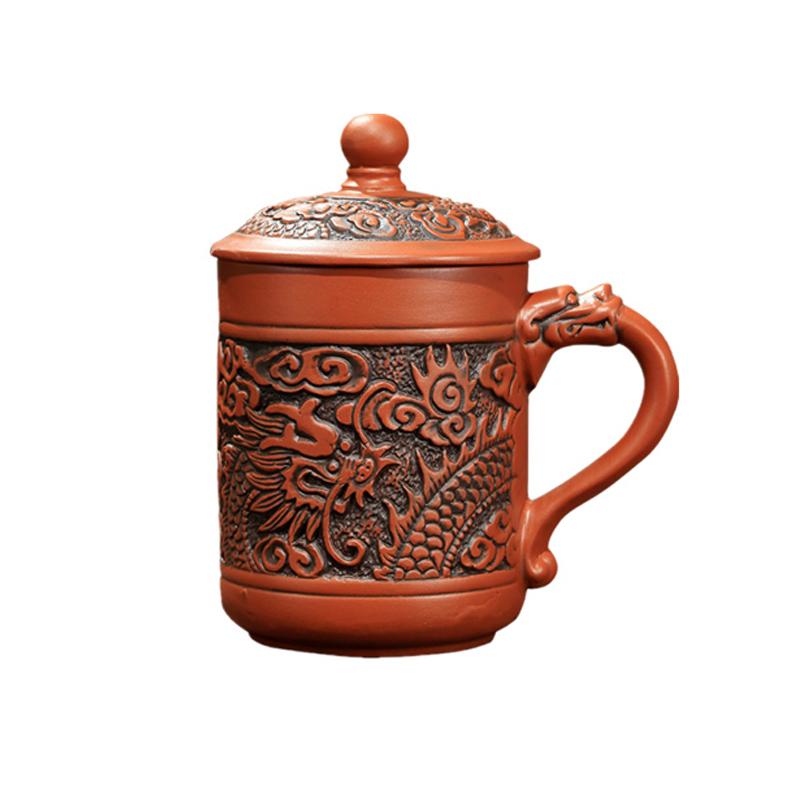 420ml Antieke draak en feniks mokken Paars klei Thee Mok Mok,Koffie Puerh Thee Mokken kantoor Beker Drinkgerei