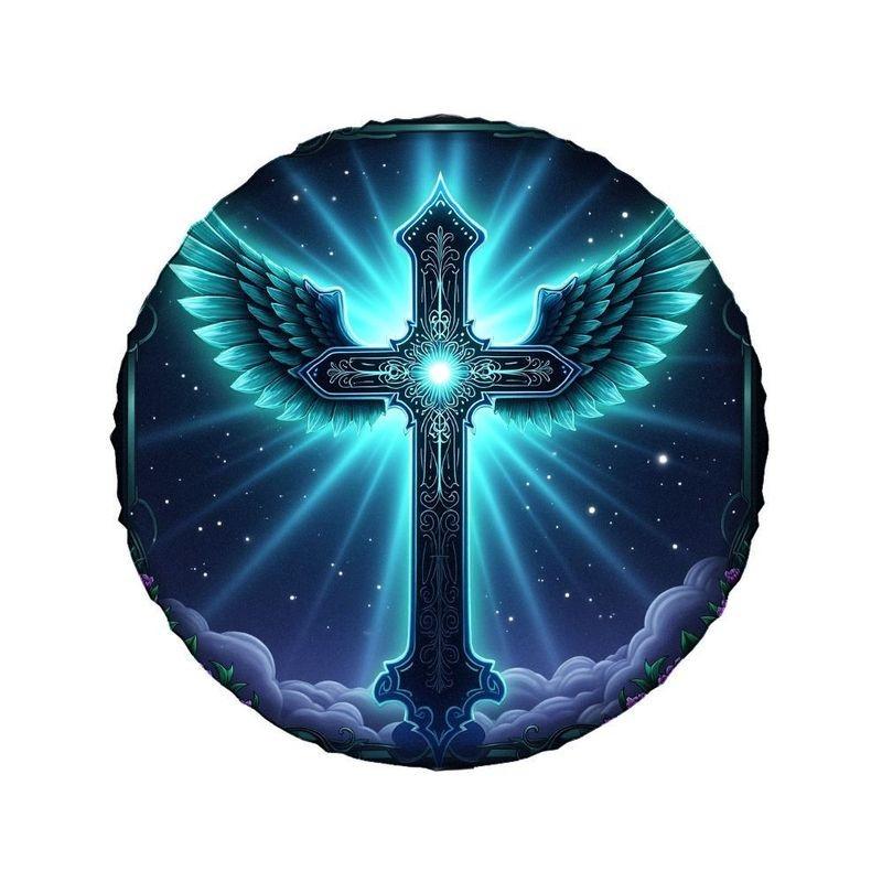 Radiant Wing Cross Spare Tire Cover Premium Polyester Durable Sun-Resistant SUV Jeep Trailer Accessory