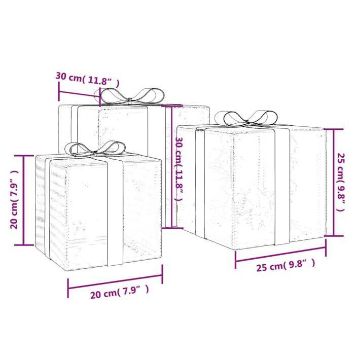 VidaXL Boîtes de Noël lumineuses 3 pcs 64 LED blanc chaud, cadeau de Noël lumineux, boîte de Noël lumineuse, boîte de Noël 356245