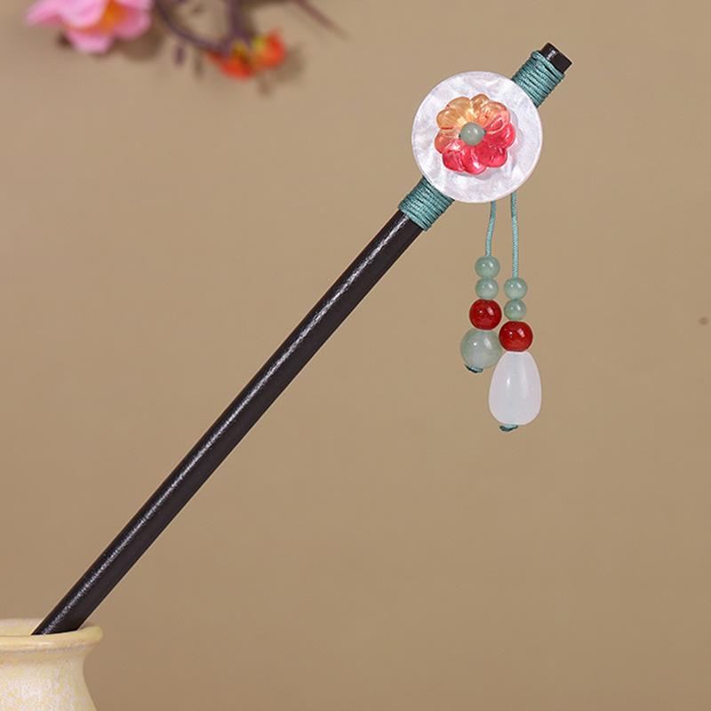 Vintage Tassel Wooden Hairpin for Women - Imitation Ebony Hanfu Accessory, Ancient Style Costume Hairpin