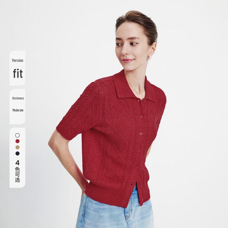 Navigare Women's Casual Lapel Cable Knit Short Sleeve Cardigan
