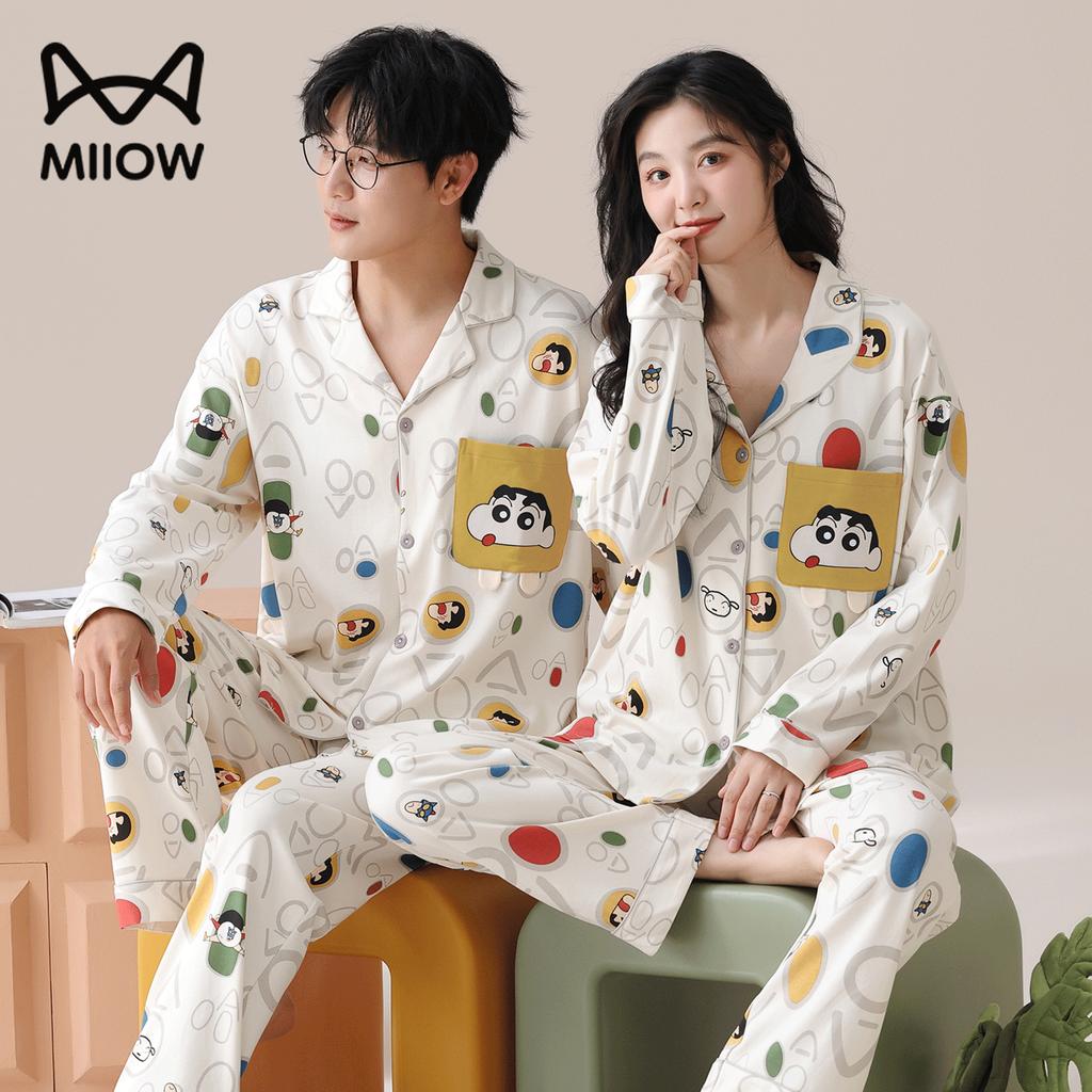 MIIOW Couples Pajamas Women's Autumn Winter Crayon Shin-chan Pure Cotton 2025 New Long Sleeve Plus Size Men's Homewear Set