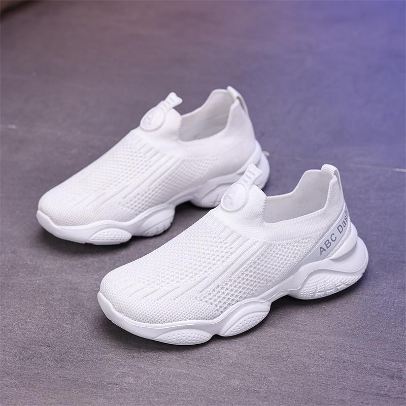 

New Children Casual Shoes Breathable Knit Sneakers for Kids Slip Ons Running Shoes Boys Lightweight Comfortable Walking Shoes 28 белый
