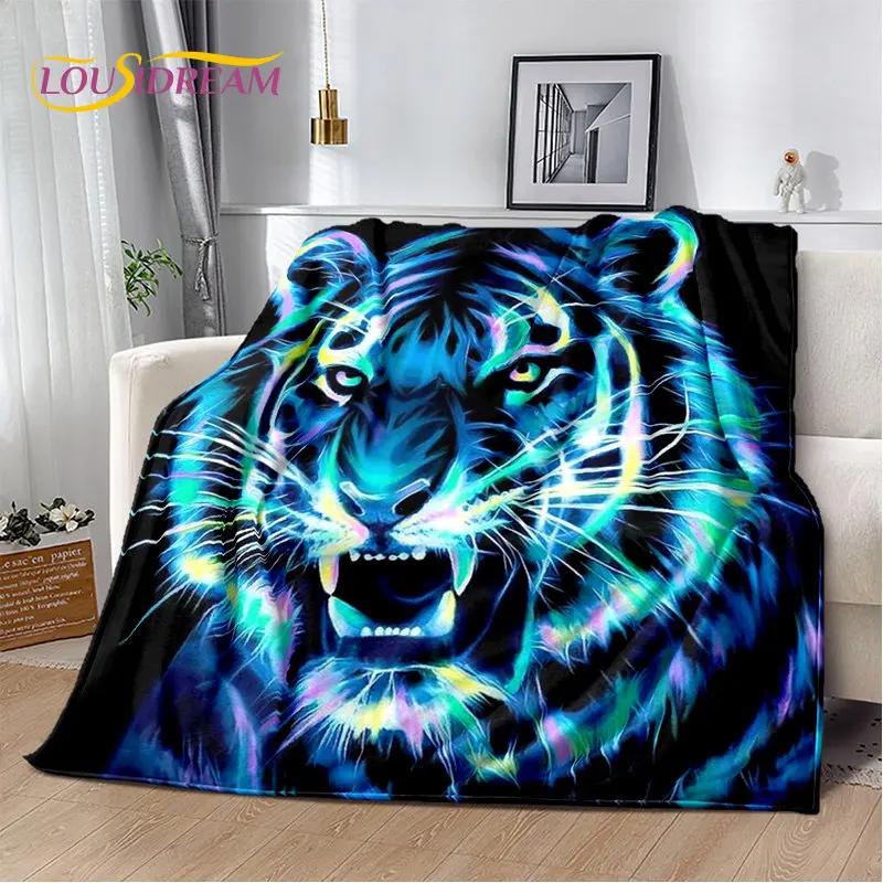 3D-Cartoon-Tiger, Wolf, Löwe, Leopard, Tier, Plüschdecke, Flanelldecke, Überwurf, Decke für Wohnzimmer, Schlafzimmer, Bett, Sofa, Picknick