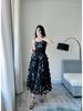 Women's European-Style Black Midi Skirt - 2025 High-End Mesh A-Line Umbrella Design