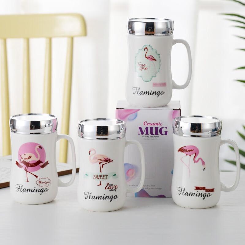 MOZHOU Cartoon Ceramic Mug with Mirror Lid