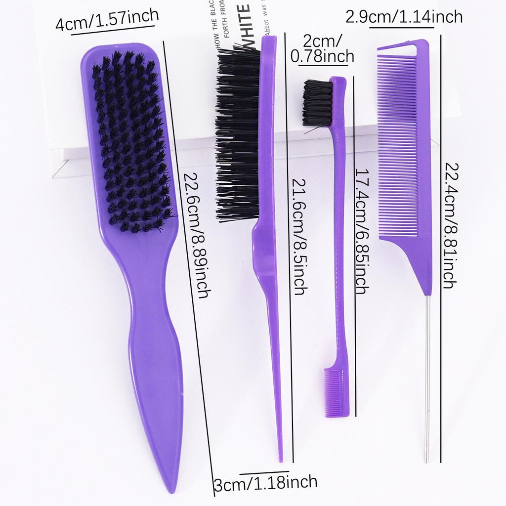4-piece/set Hairdressing Tool Set, Hair Anti Tie Brush, Edge Control Brush, Rat Tail Comb Edge brush,Special for Real Hair Wigs