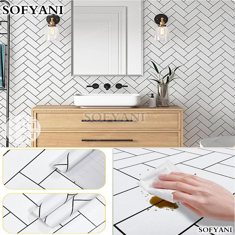 Black and white geometric line pattern contact paper self-adhesive peeling wallpaper for bedroom home decoration renovation