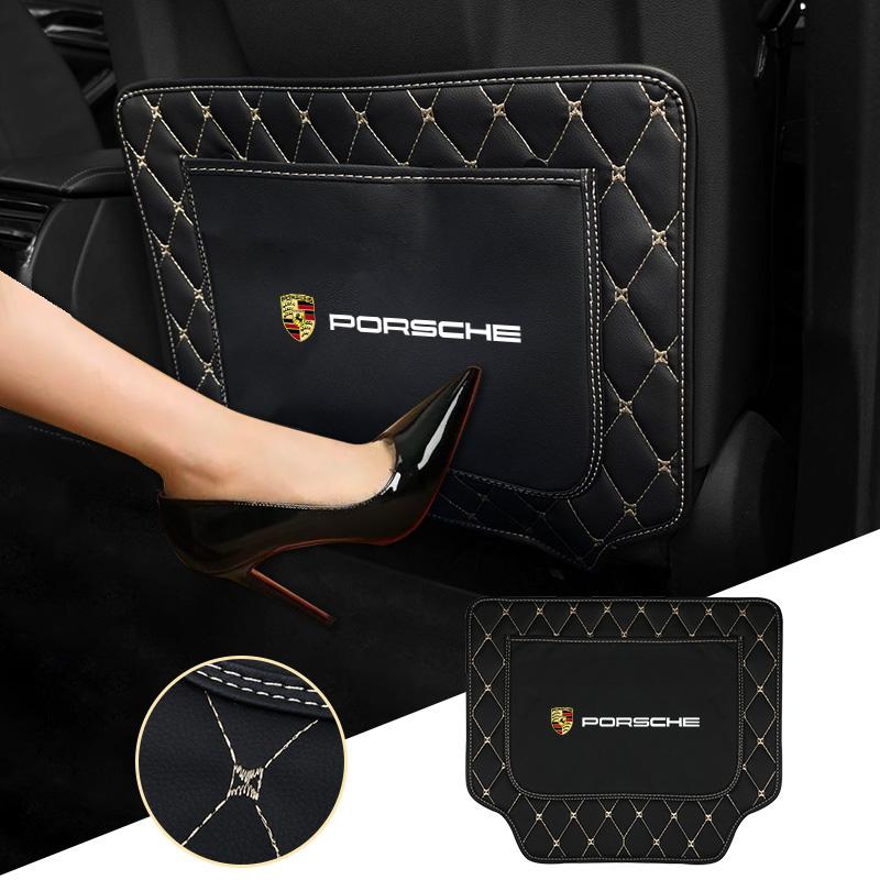 Leder Autositzlehne Anti-Kick-Pad Schutzmatte Zubehör für Porsche Cayenne Panamera Macan 911 718 Taycan Boxster Cayman 918