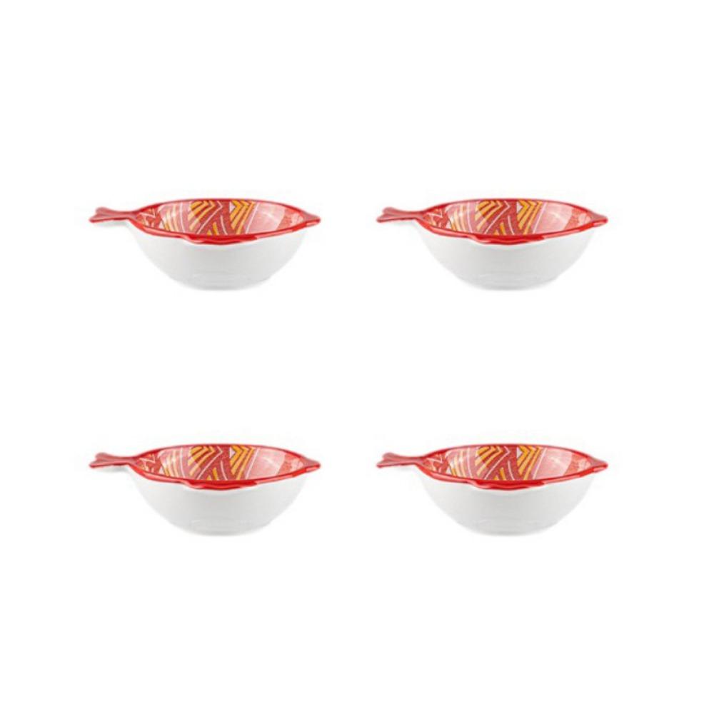 4PCS Underglaze Color Ceramic Dipping Dish Ceramic Mini Fruits Bowl Fish Shaped Dish Home
