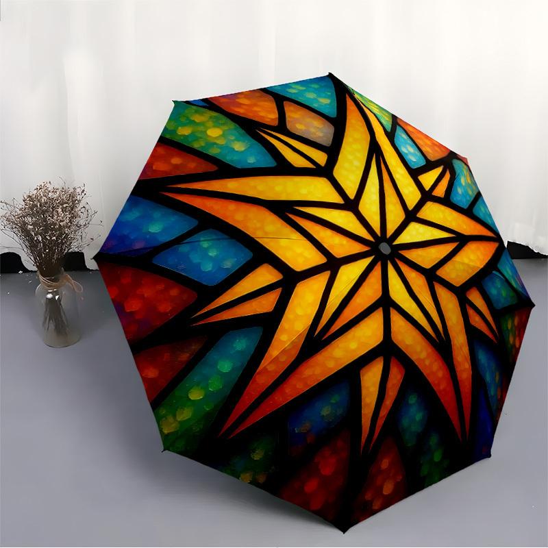 1pc Stained Glass Star Automatic Open/Close Umbrella Compact Folding Umbrella, All-Season Portable Umbrella for Women/Men F1124304