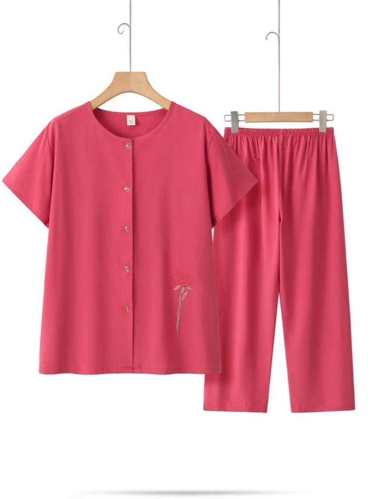 Granny Short Sleeve Summer Suit - Casual Two-Piece Set for Middle-Aged & Elderly Women