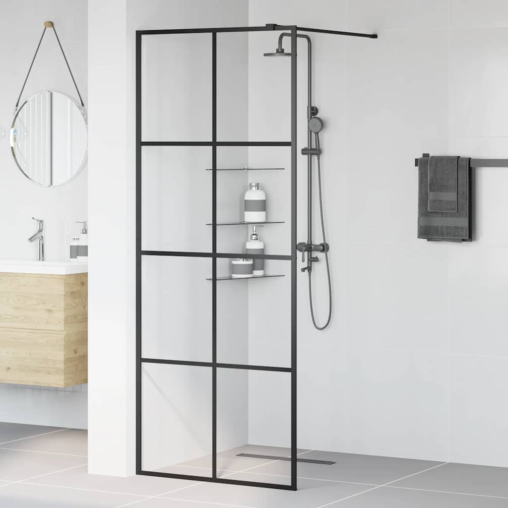 Vidaxl Shower Wall, Transparent ESG Glass, 80X195 Cm, Black