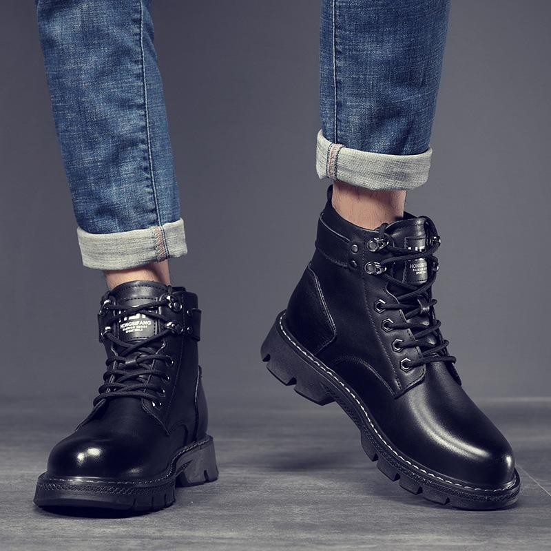 Fashion Designer Velvet Warm Platform Boots for Men Autumn Winter Cow Leather Soft-soled Men's Shoes Fashion Increase Ankle Boots Male