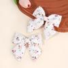 2Pcs Sweet Flower Print Bow Hair Clips For Girls Grosgrain Ribbon Floral Small Barrette Children Daily School Hair Accessories